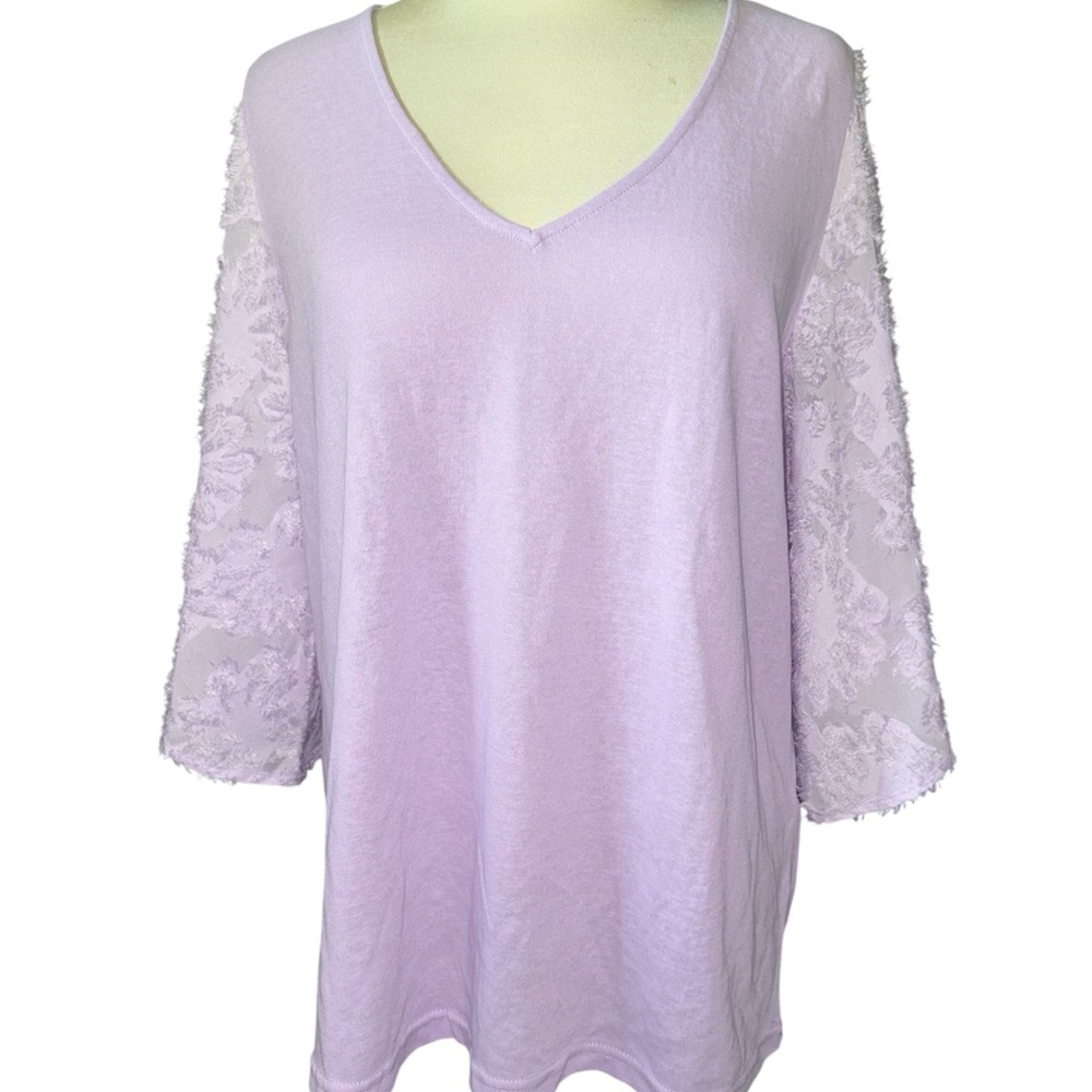 AndTheWhy blouse short distressed sleeves deep wide V-neckline size small NWT